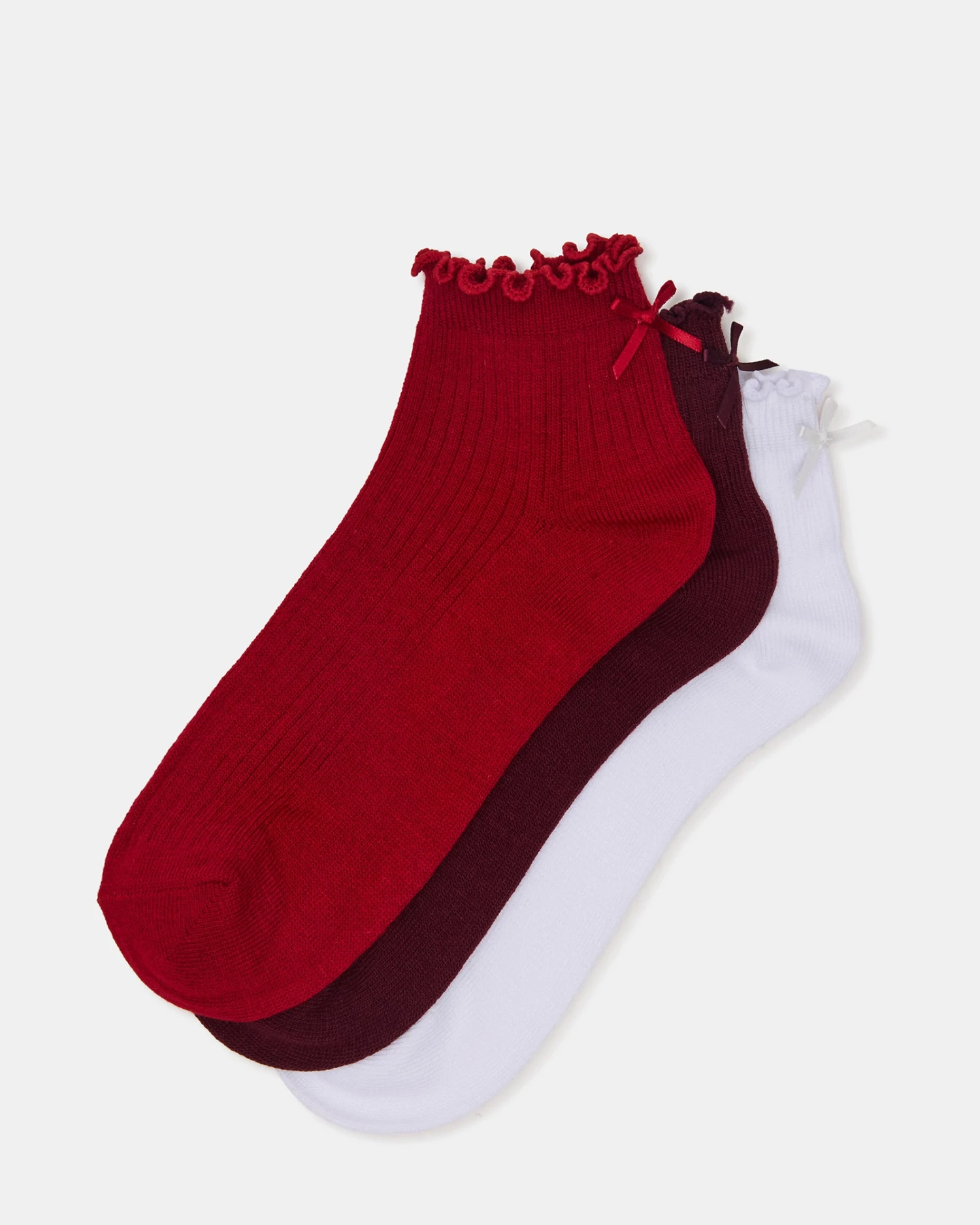 3 PACK MELODY LETTUCE EDGE BOW SOCKS RED MULTI 1 3 PACK MELODY LETTUCE EDGE BOW SOCKS RED MULTI