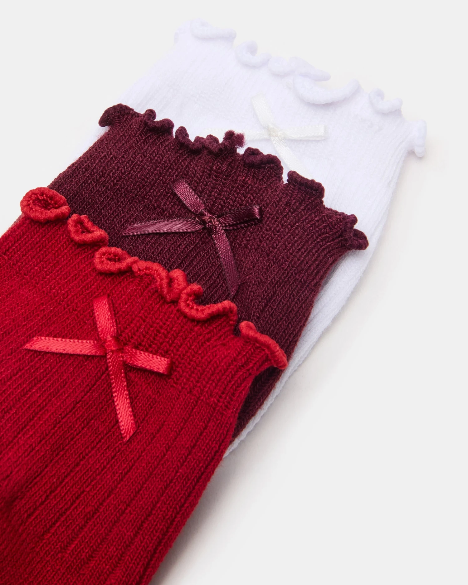 3 PACK MELODY LETTUCE EDGE BOW SOCKS RED MULTI 2 3 PACK MELODY LETTUCE EDGE BOW SOCKS RED MULTI - Image 2